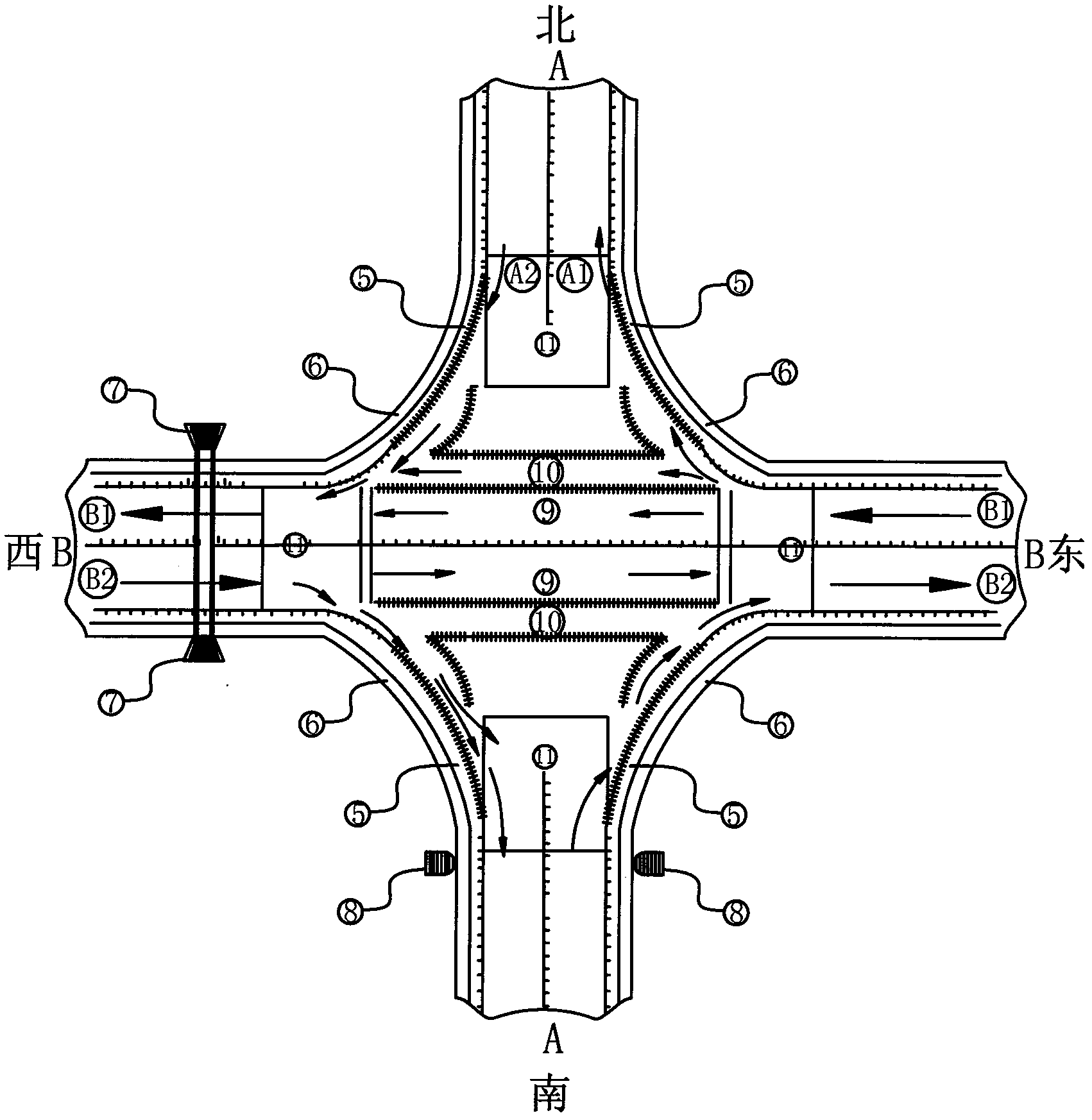 Improved tunnel concave bridge of traffic hub system for keeping intersection simultaneously smooth in sixteen directions