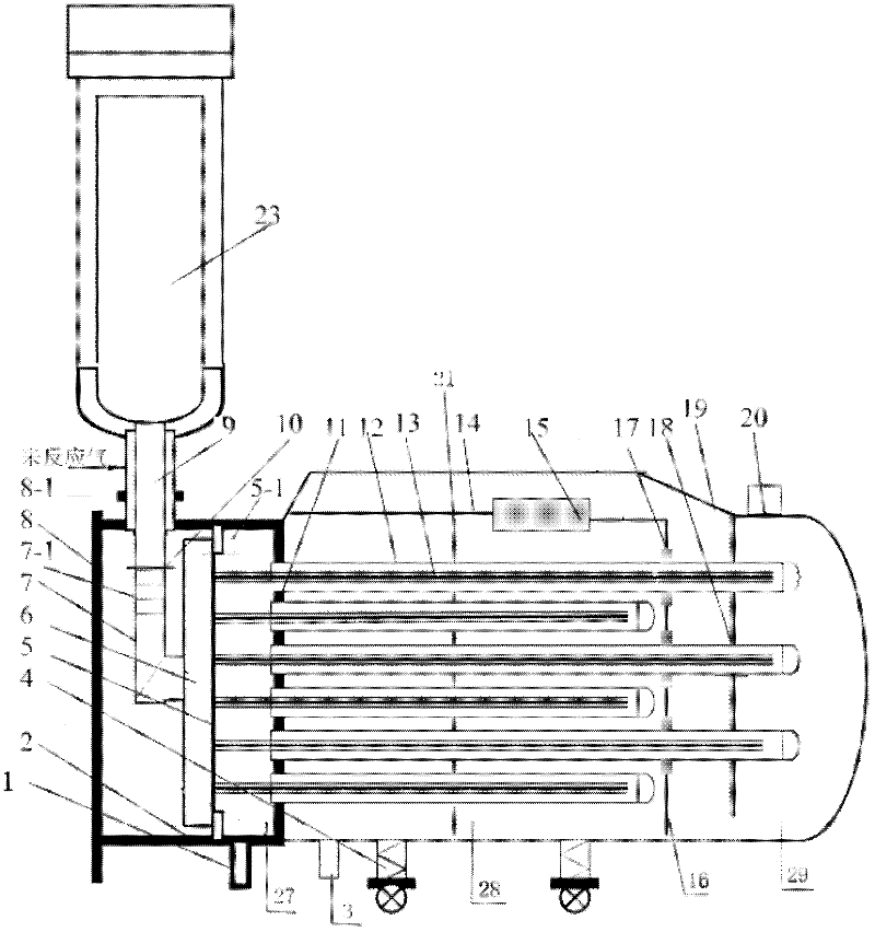 A reactor waste heat boiler steam superheater three-in-one device