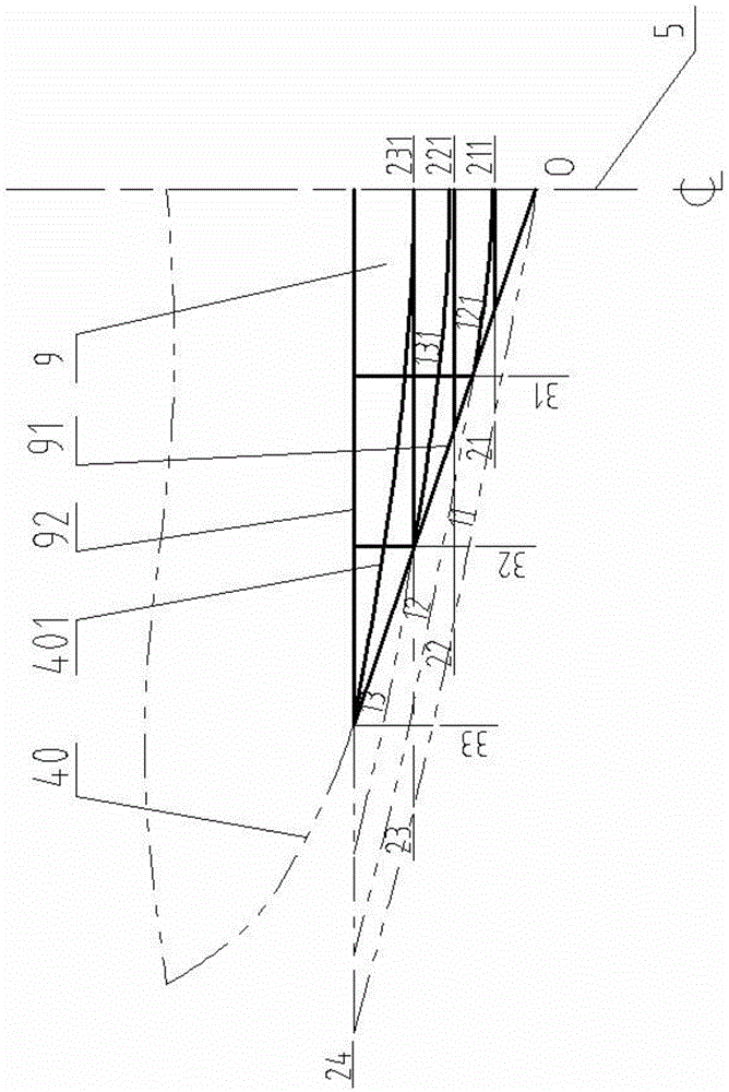 Ship line with stern transom plate and unbalanced rudder blade designing method