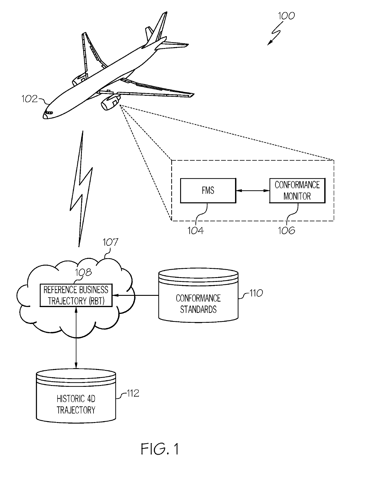 System and method for monitoring conformance of an aircraft to a reference 4-dimensional trajectory