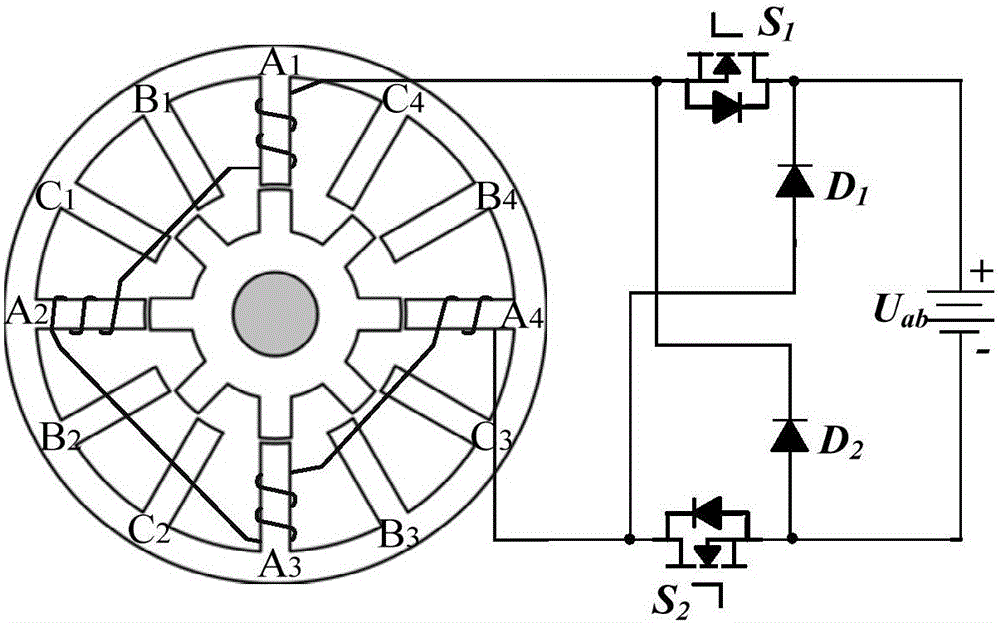 Single power converter drive-based double-switch reluctance motor operation control system