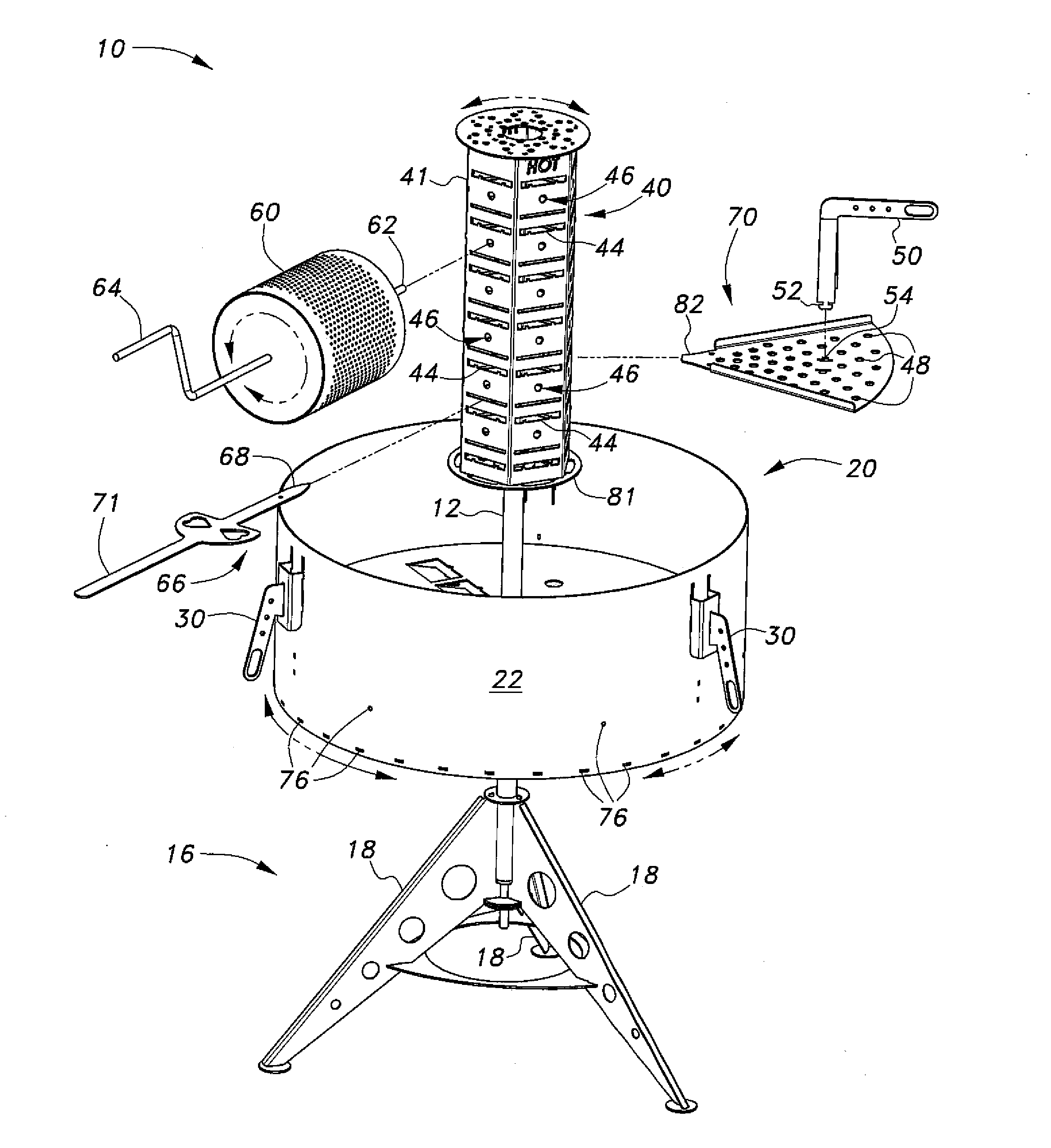 Barbecue  grill with rotating fire receptacle