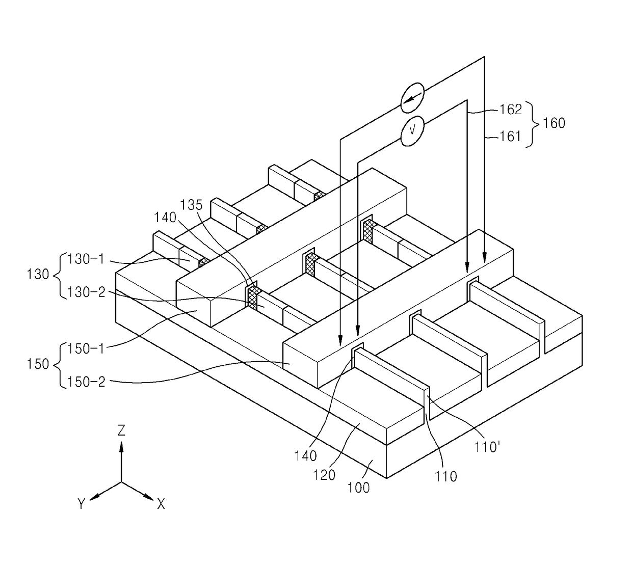 Semiconductor devices including electrodes for temperature measurement