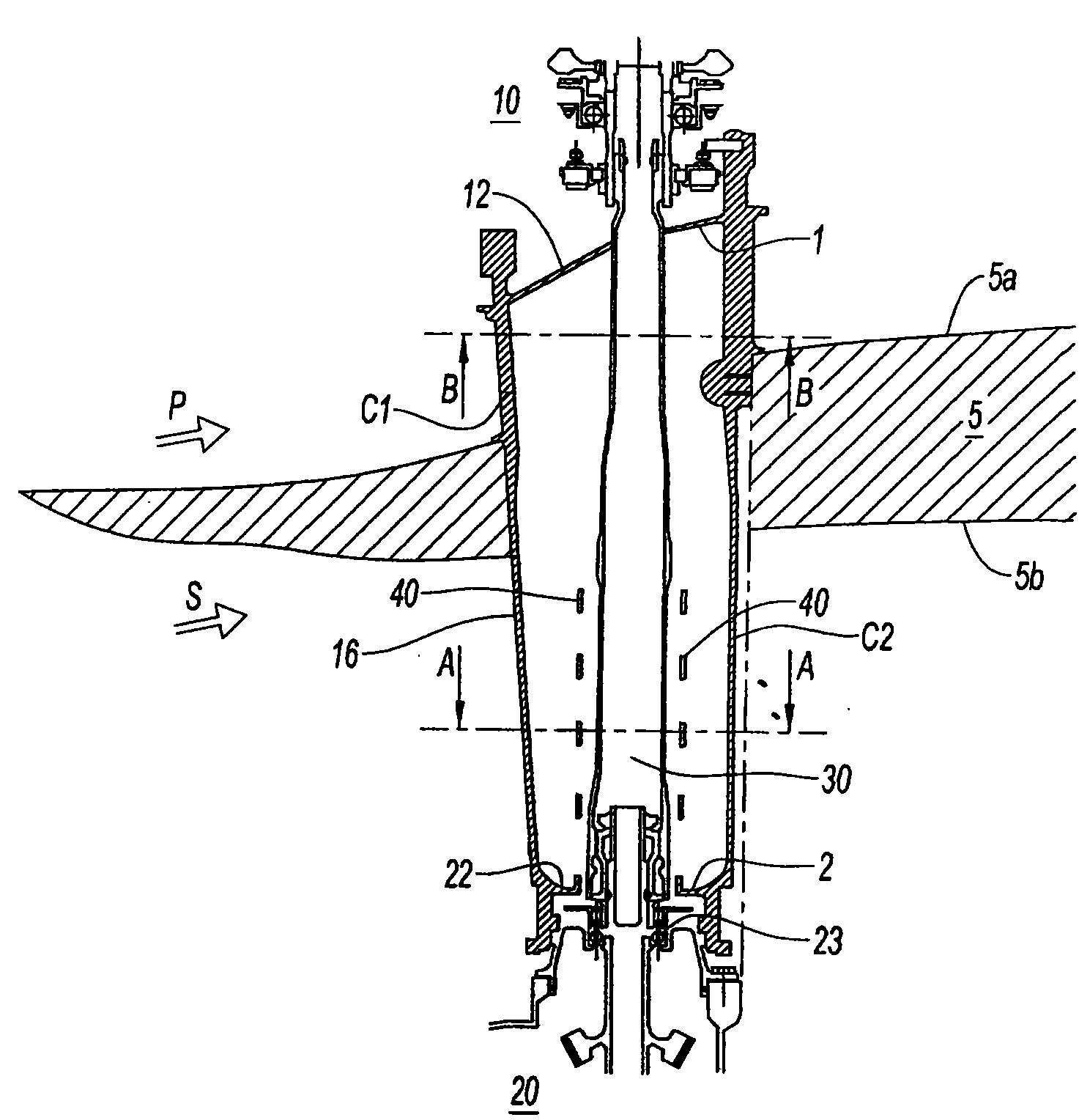 Intermediate casing of turbojet