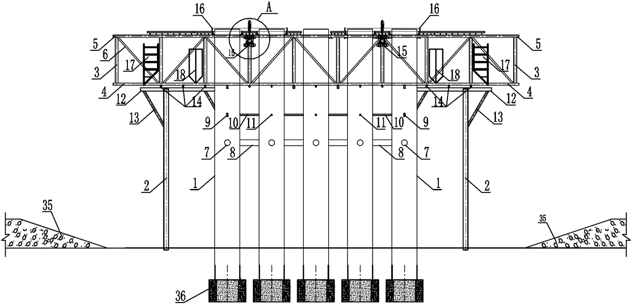 Construction platform and construction method of pebble bed large-scale deep water foundation