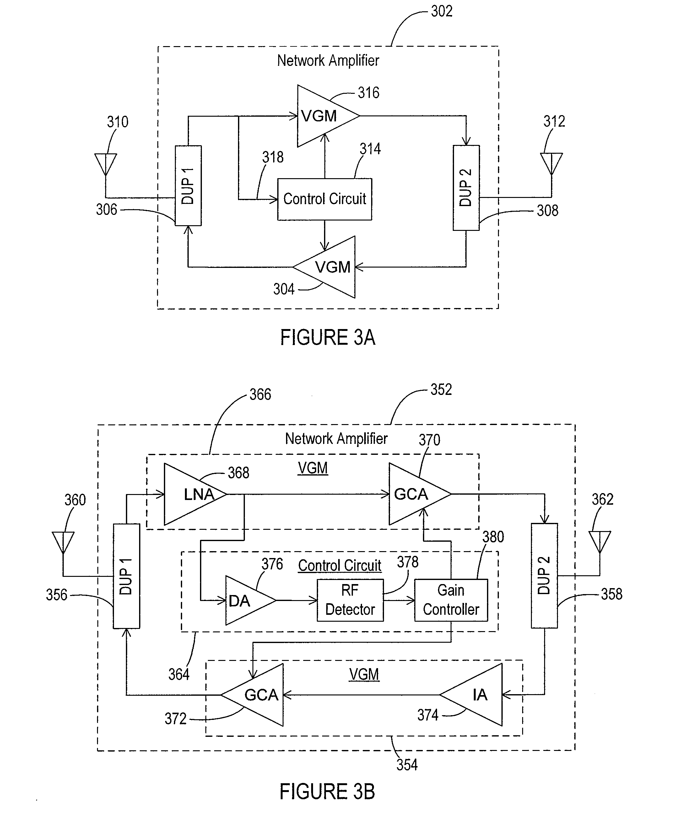 Processor-controlled variable gain cellular network amplifiers with oscillation detection circuit