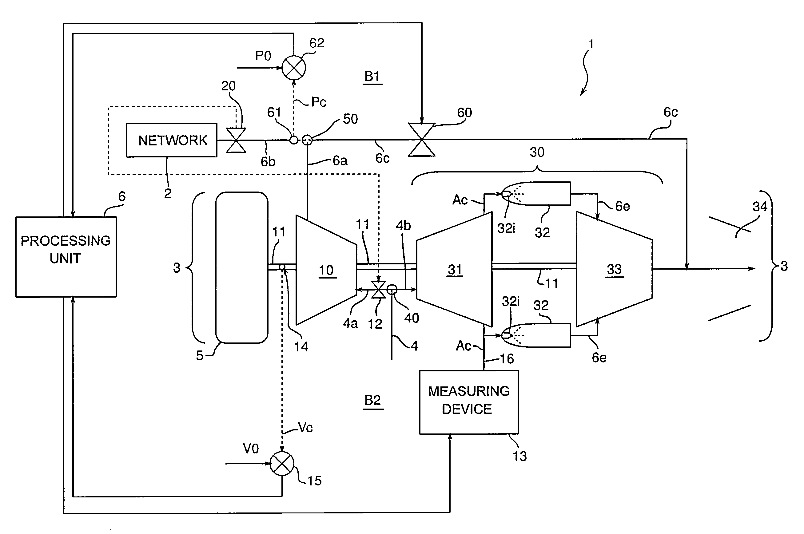Controlling method and system for compressed air supply to a pneumatic network, in particular in an aircraft