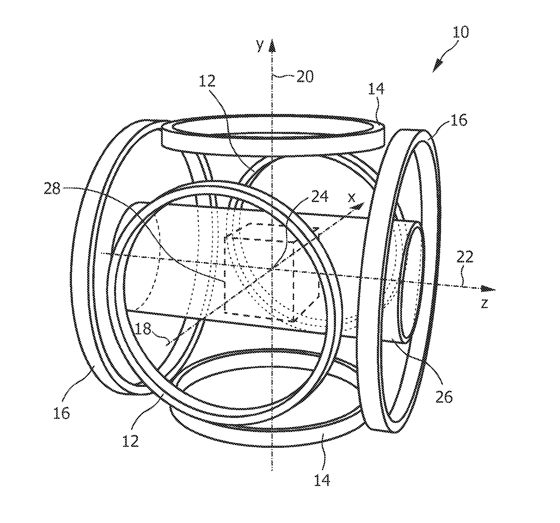 Apparatus and method for influencing and/or detecting magnetic particles in a field of view