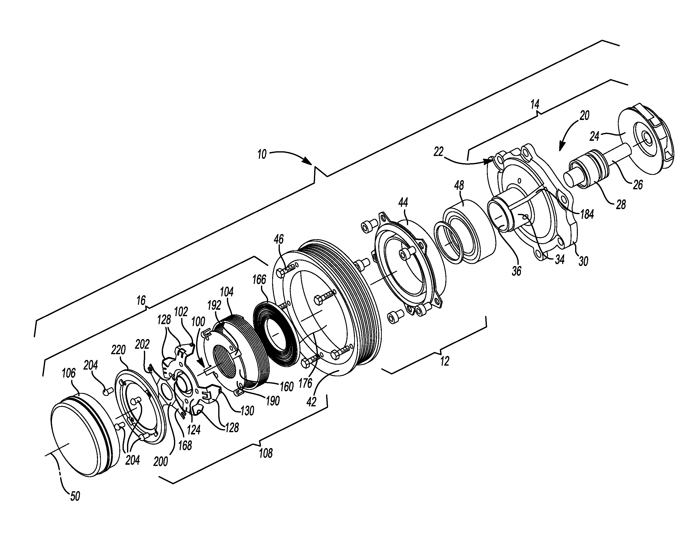 Driven accessory with low-power clutch for activating or de-activating same