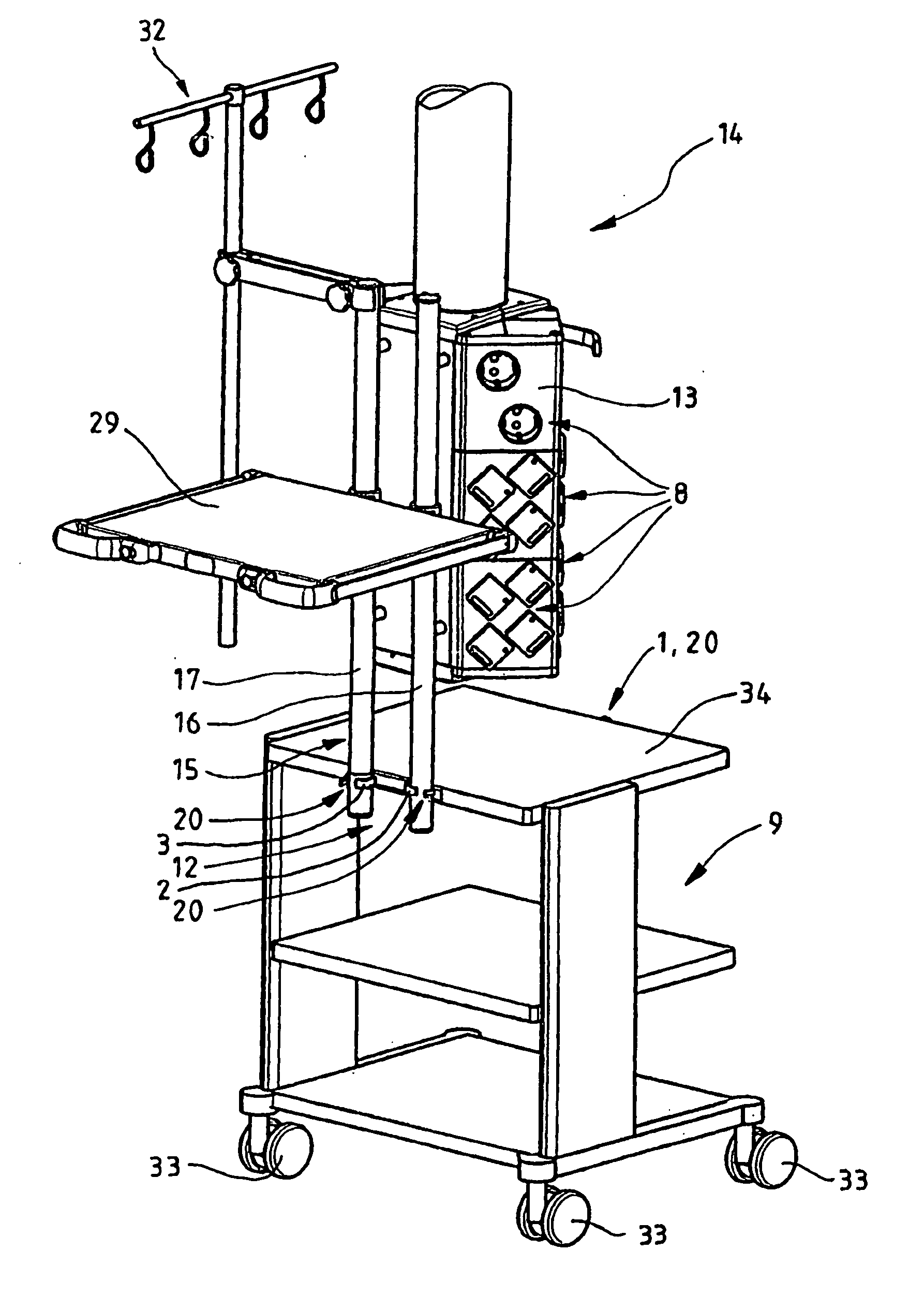 Coupling device of a transport cart with a structure of a supply panel for medical applications
