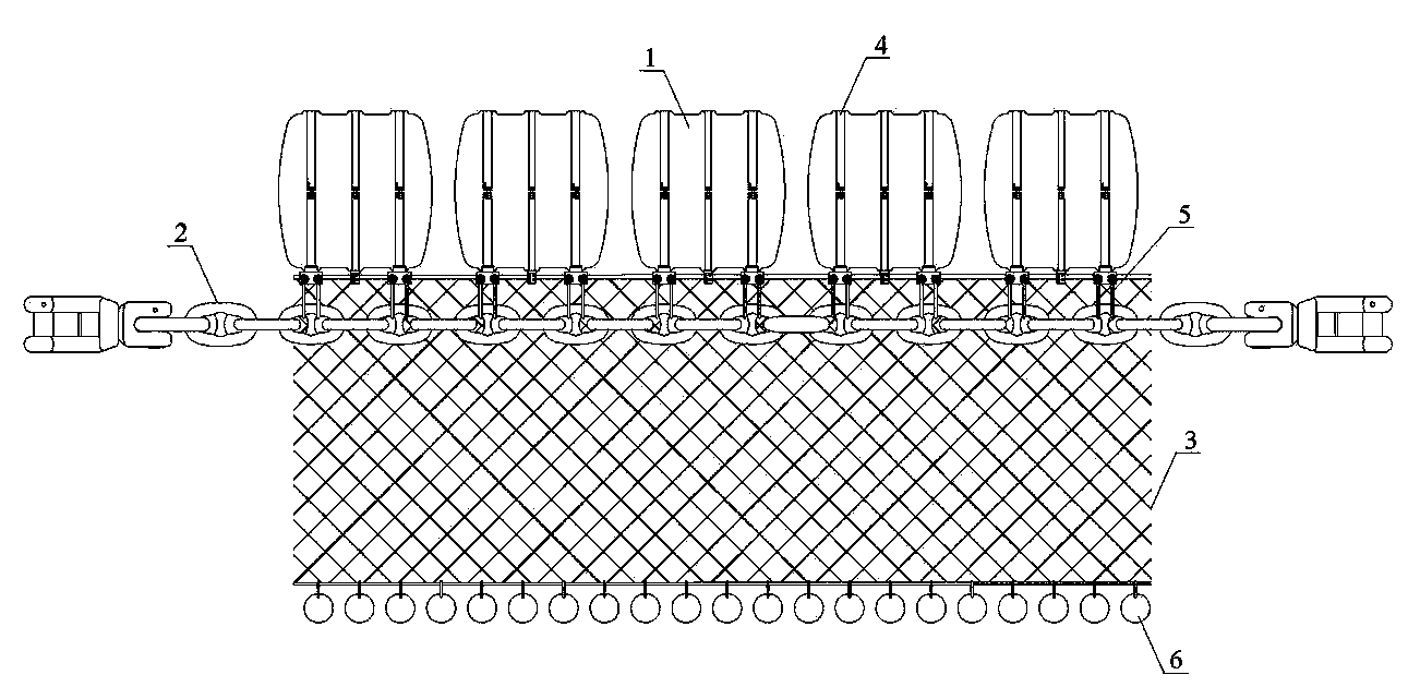 Anchor chain span wire trash holding row