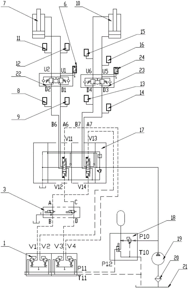 Engineering truck support leg electrohydraulic control system, method, detection method and engineering truck