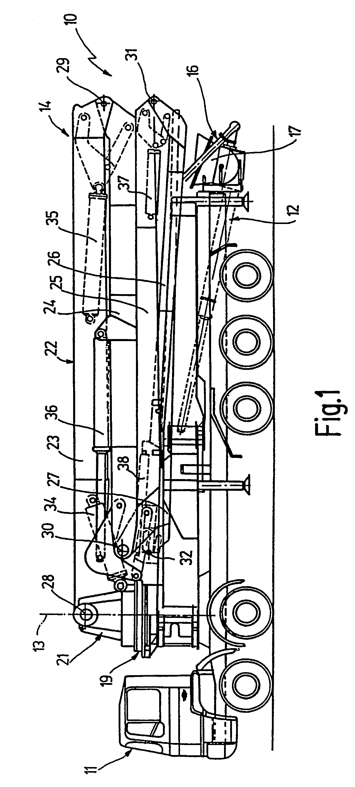 Device for actuating an articulated mast