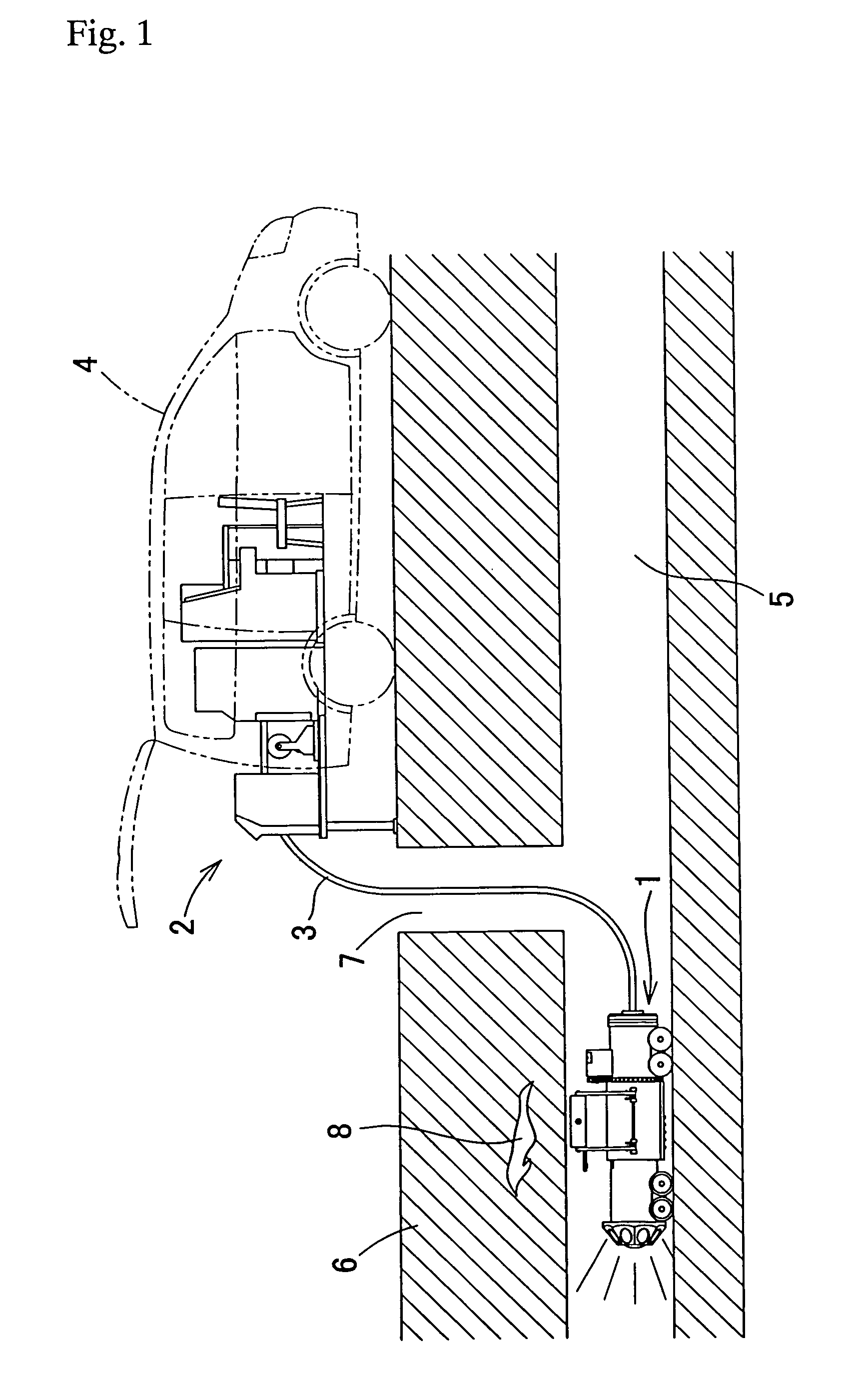 Device and method for inspecting inside of underground pipe line and method of inspecting concrete on inside of underground pipe line for deterioration