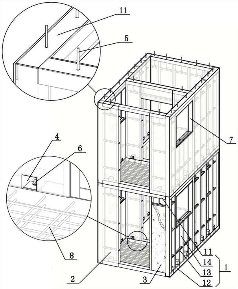 Prefabricated light concrete elevator shaft module with steel keel and manufacturing method thereof