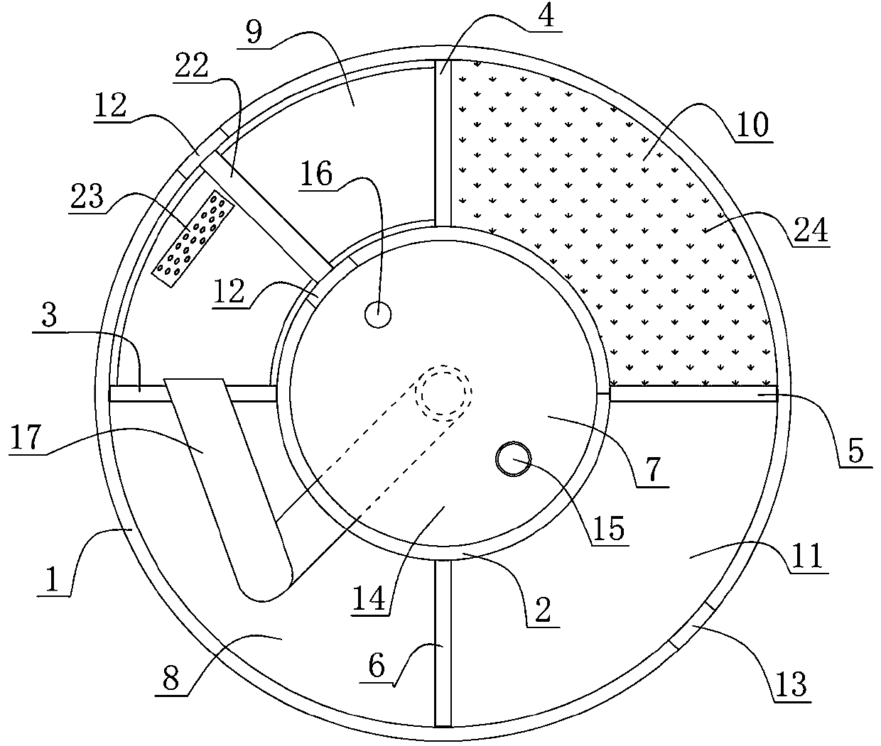 A double-tube multi-grid self-stirring combined purification tank