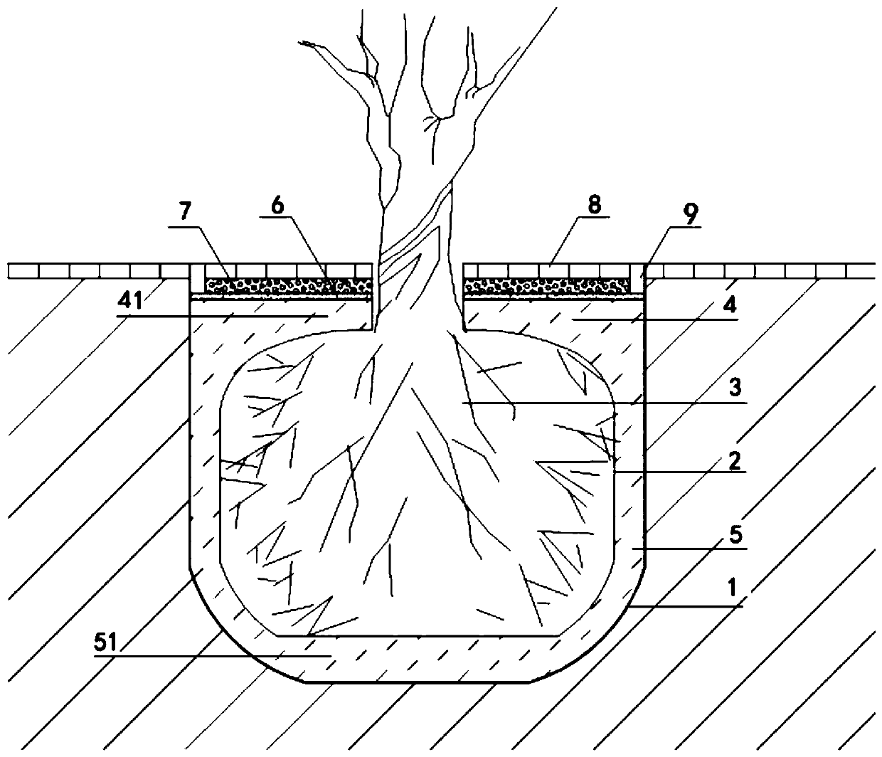 Street tree planting hole structure and construction method thereof