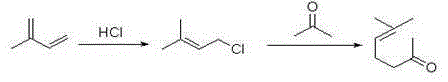 Method for preparing methyl heptenone by using 3-methylcrotonaldehyde