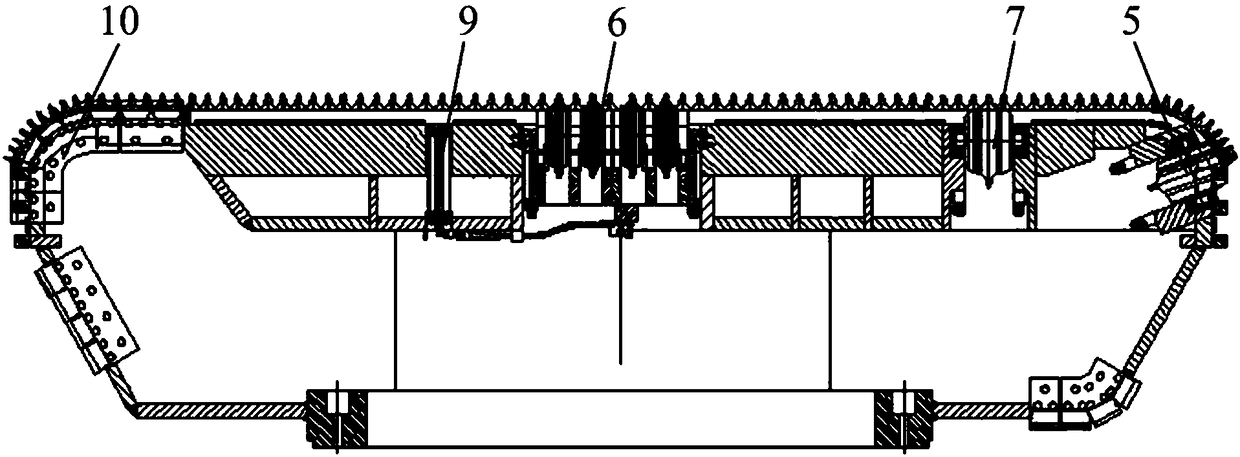Full cross-section rock tunnel heading machine knife flywheel for assisting to break rock with burning and water-shocking