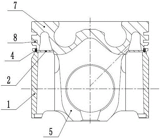 Steel piston for diesel engine and production process thereof