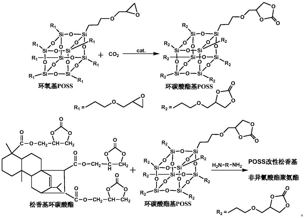 POSS modified rosin nonisocyanate polyurethane and preparation method of nonisocyanate polyurethane