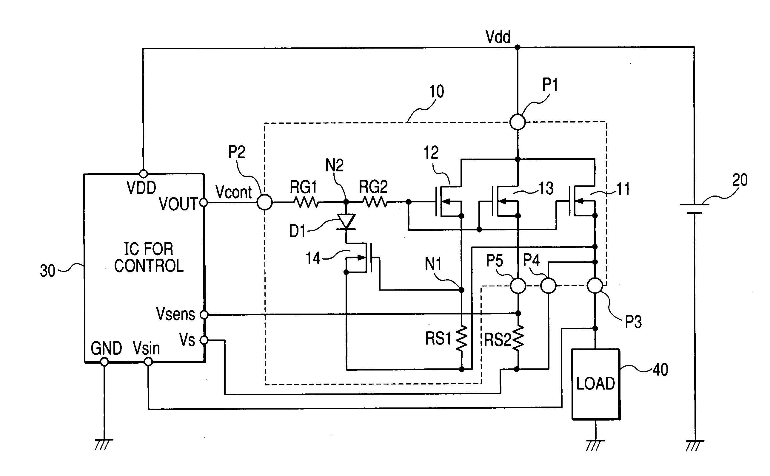 Power transistor device and a power control system for using it