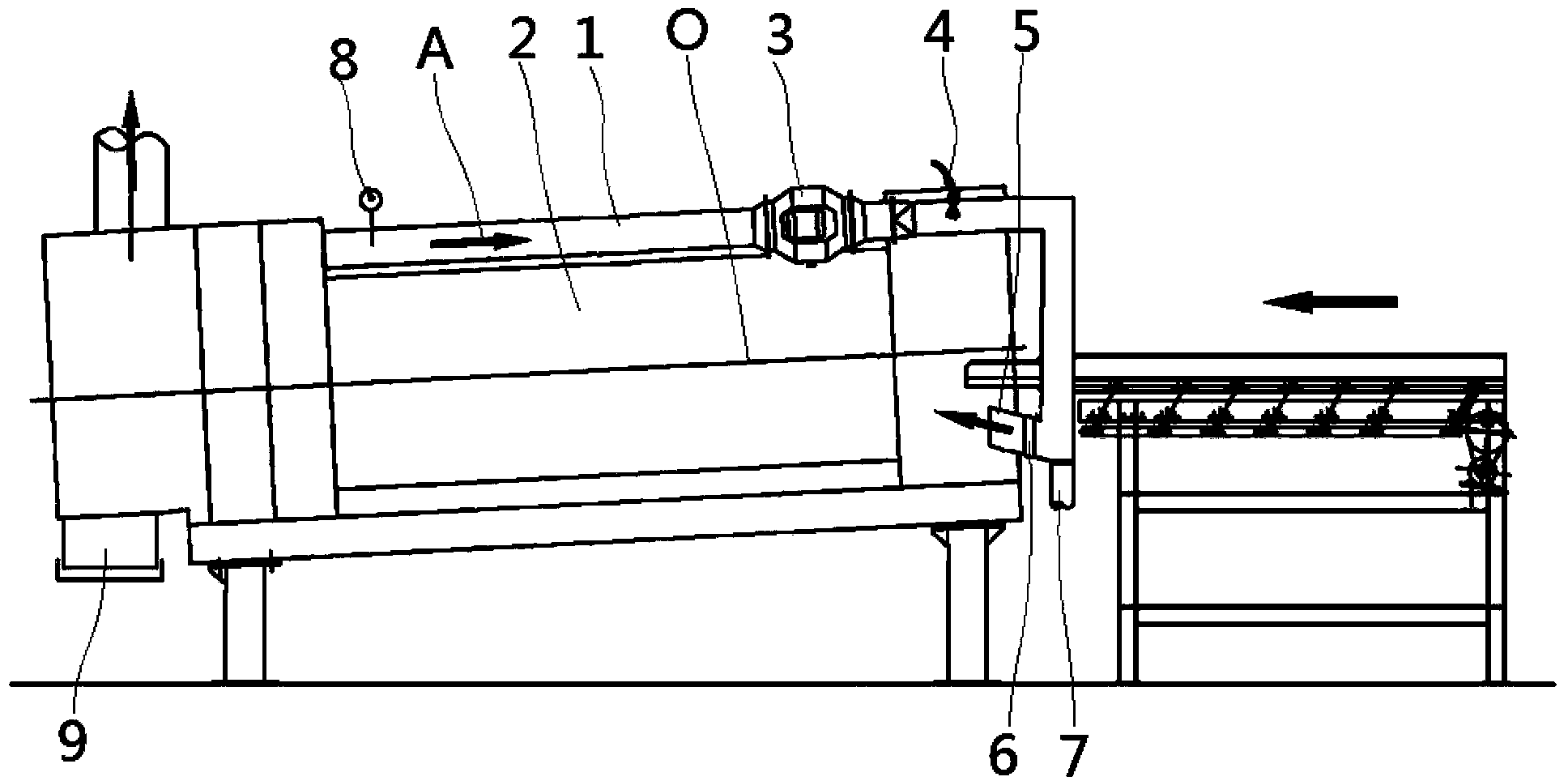 Tobacco shred feeding treatment device and method capable of improving the heat energy and feed liquid absorption efficiency of tobacco shred