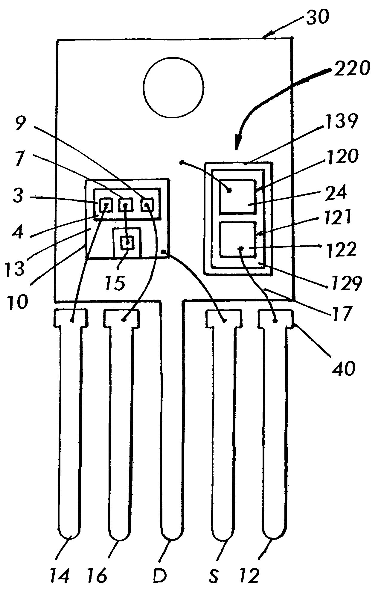 Co-packaged control circuit, transistor and inverted diode