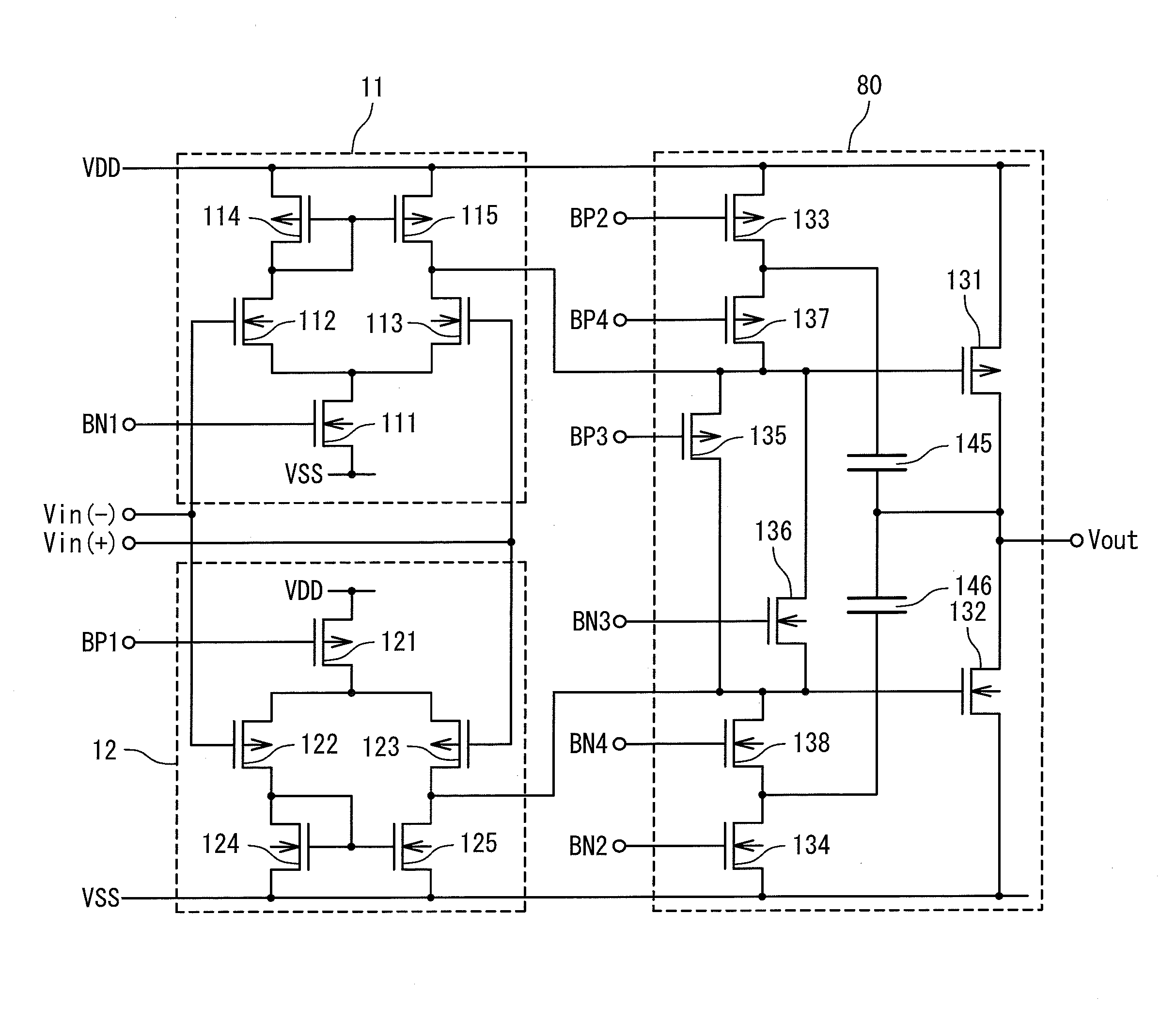 Differential class ab amplifier circuit, driver circuit and display device