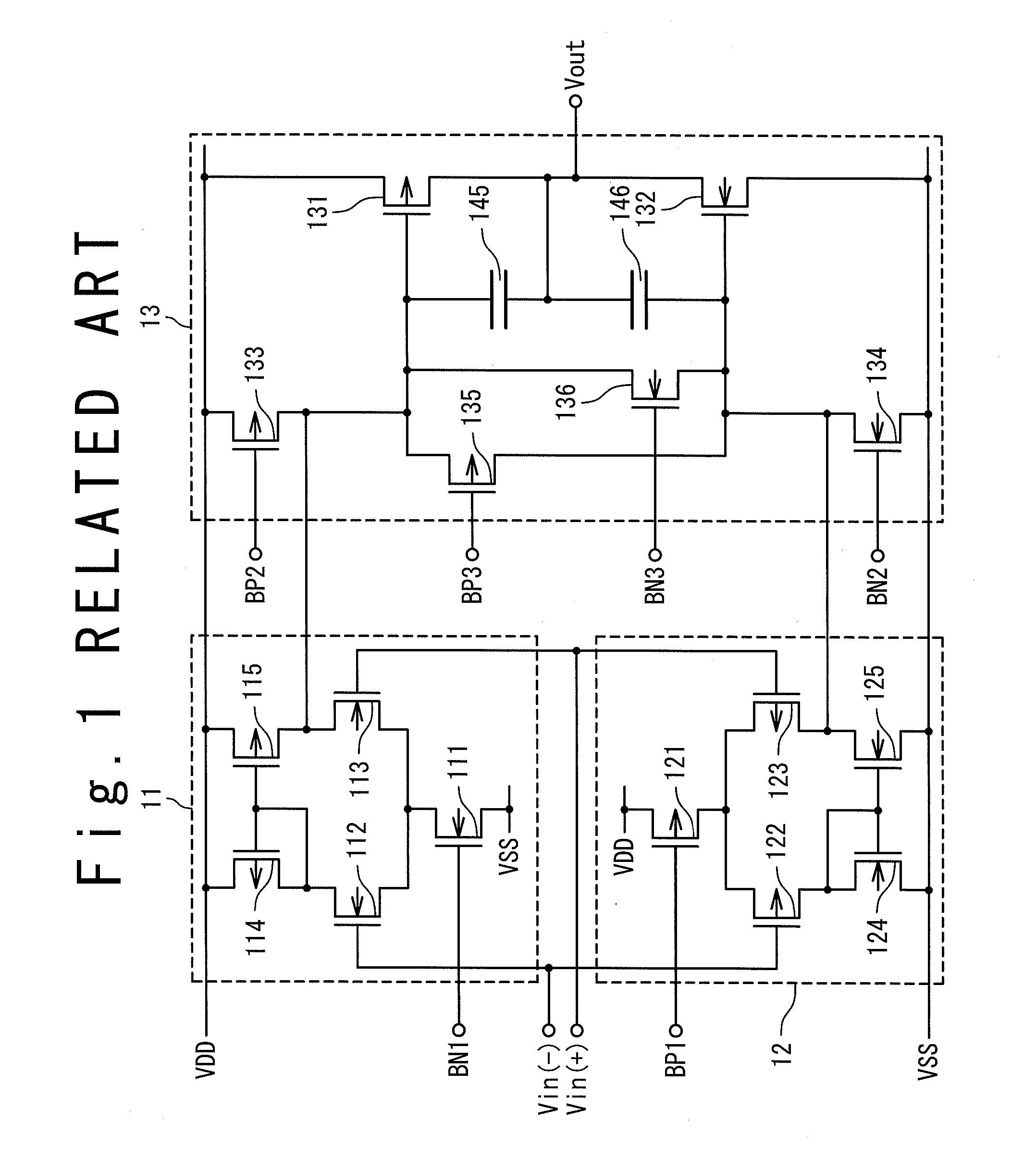 Differential class ab amplifier circuit, driver circuit and display device