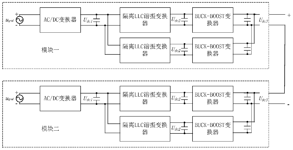 Aging power supply device with parallel input and series output
