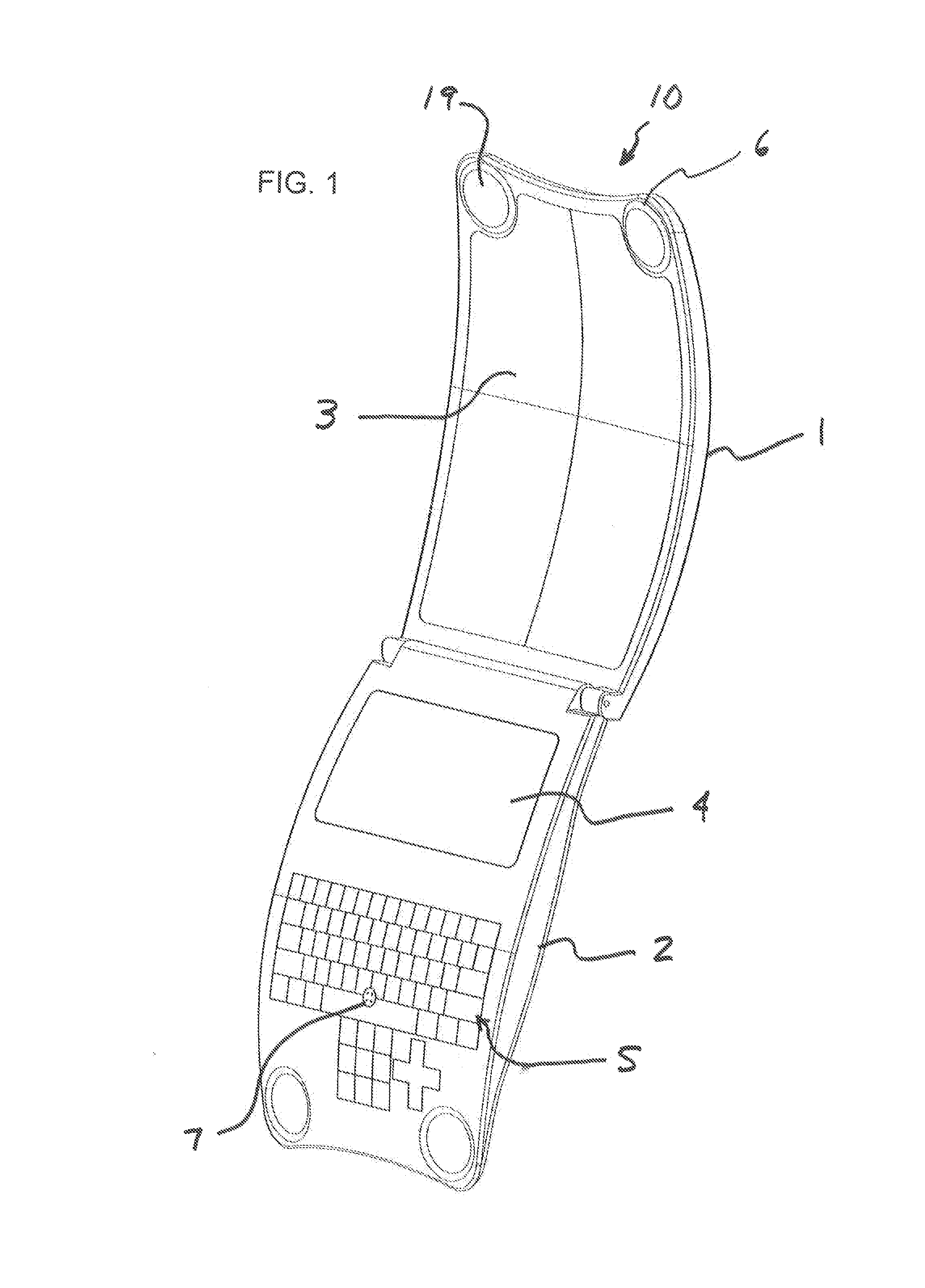 Foldable curved wireless communication device for insertion into hip pocket