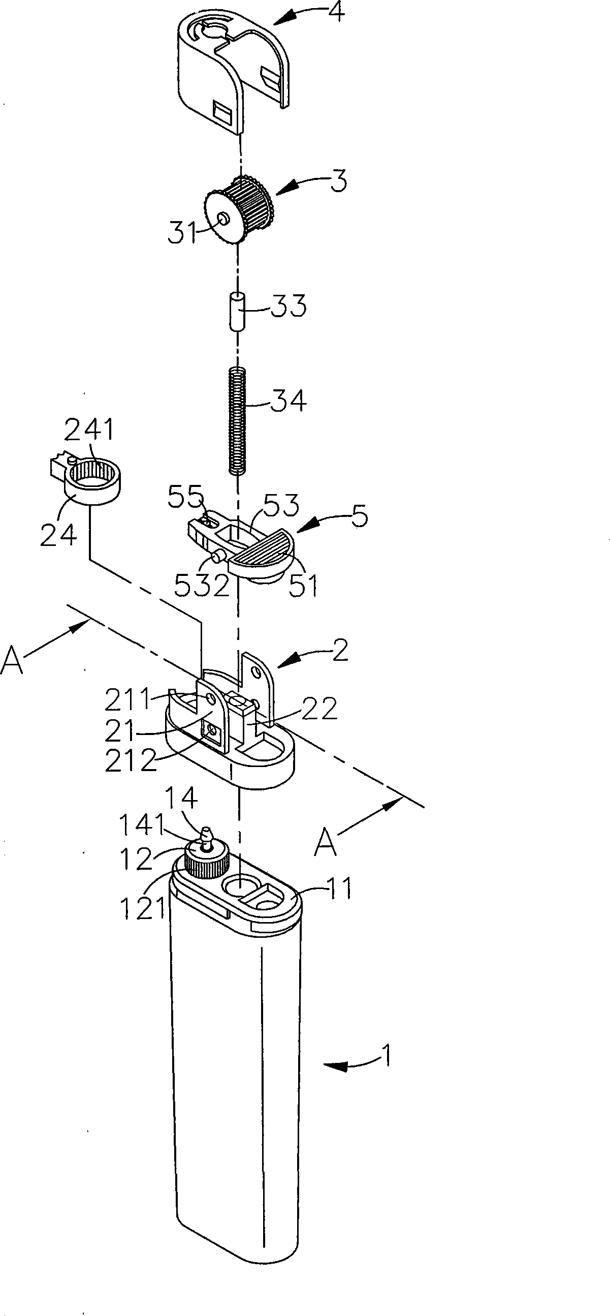 Lever type safety lighter