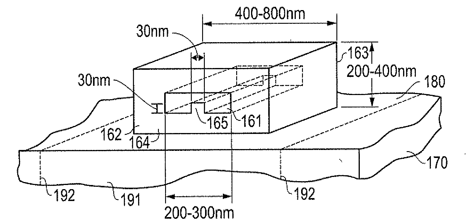System, method and apparatus for fabricating a c-aperture or e-antenna plasmonic near field source for thermal assisted recording applications