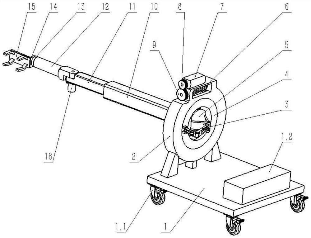 A mechanical arm device for replacing the liner of a ball mill