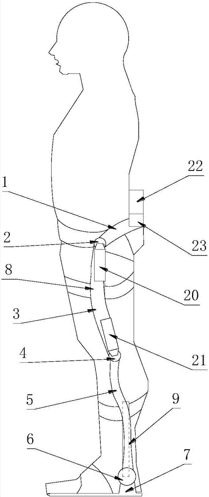 Power assisting device for human body lower limb movement