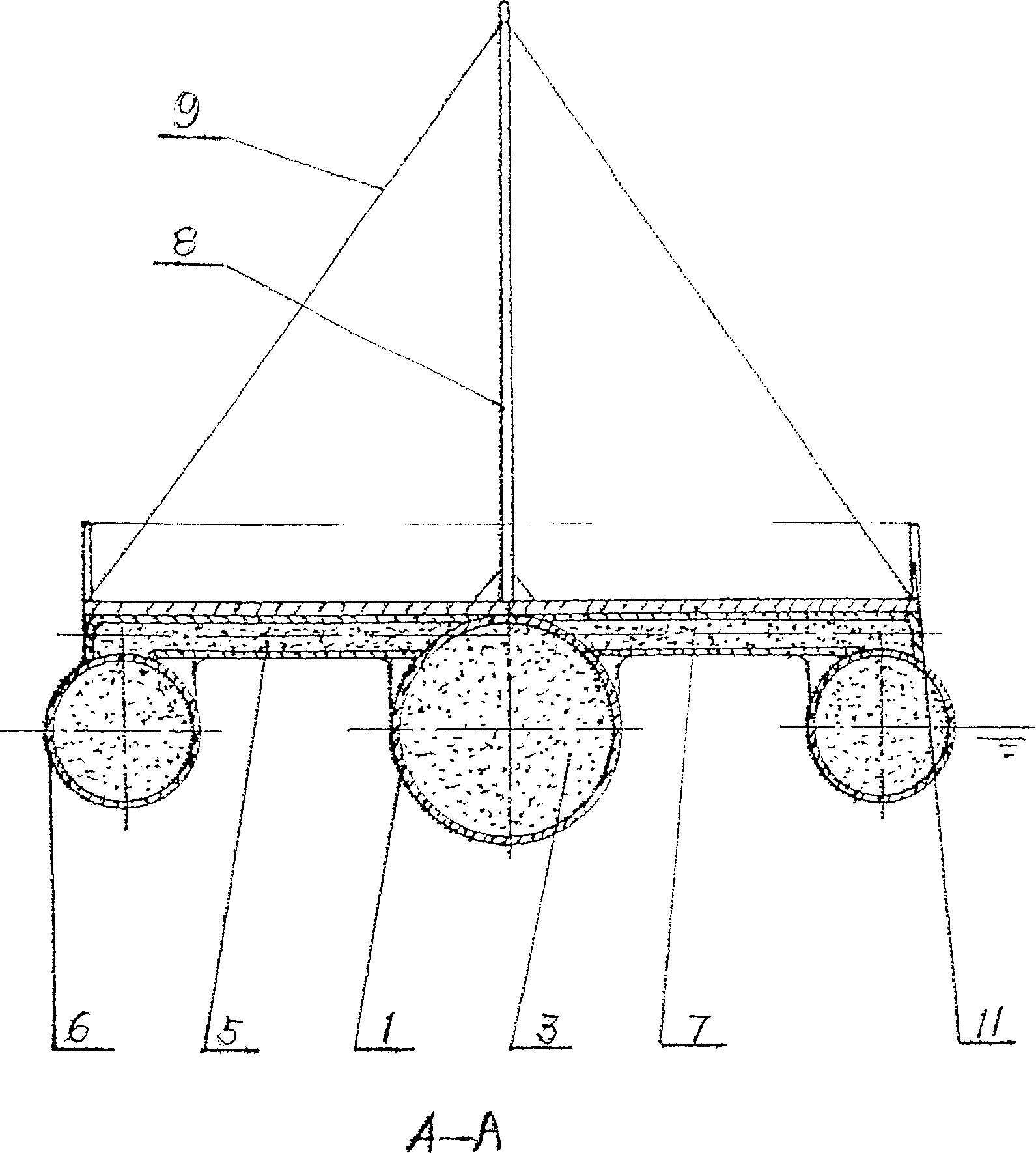 Three-body target ship with float structure and power device