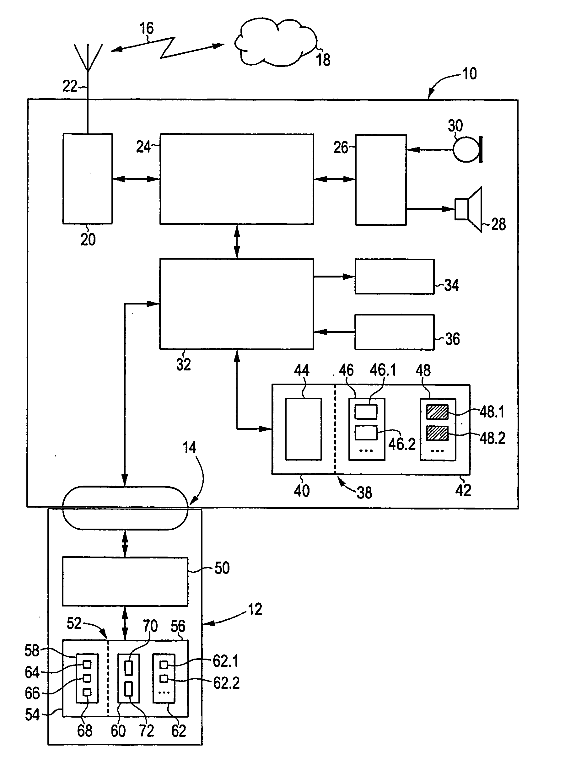 Storing and accessing data in a mobile device and a user module