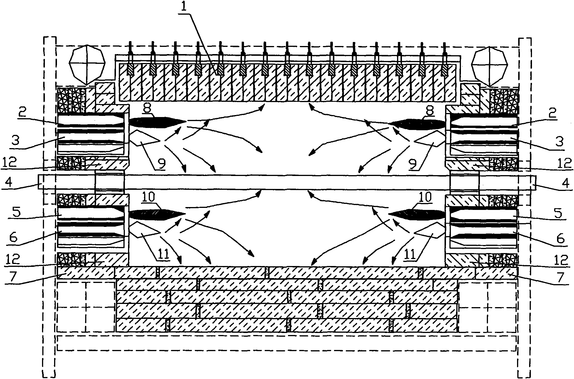 Wide roller kiln for burnt porcelain brick