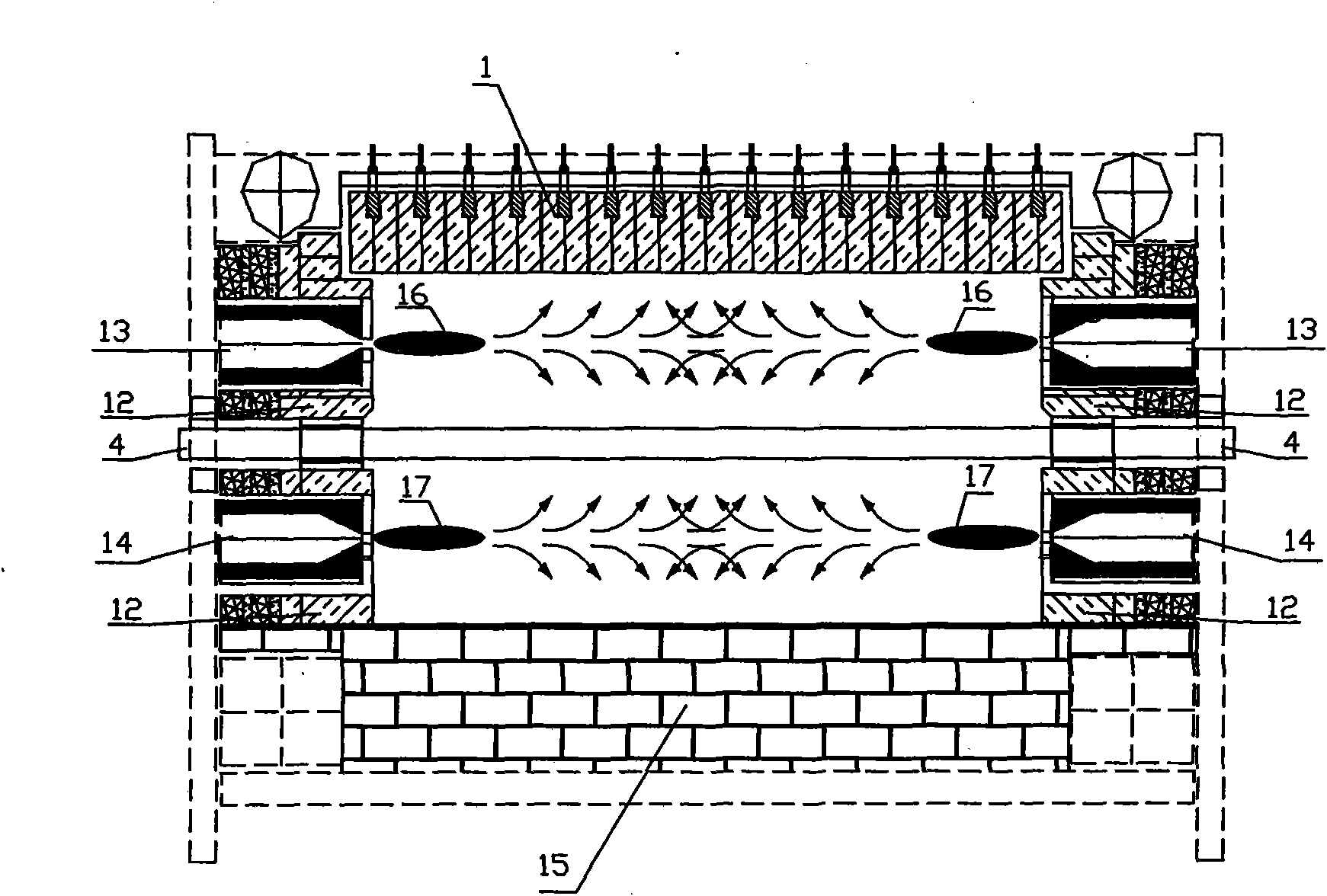 Wide roller kiln for burnt porcelain brick