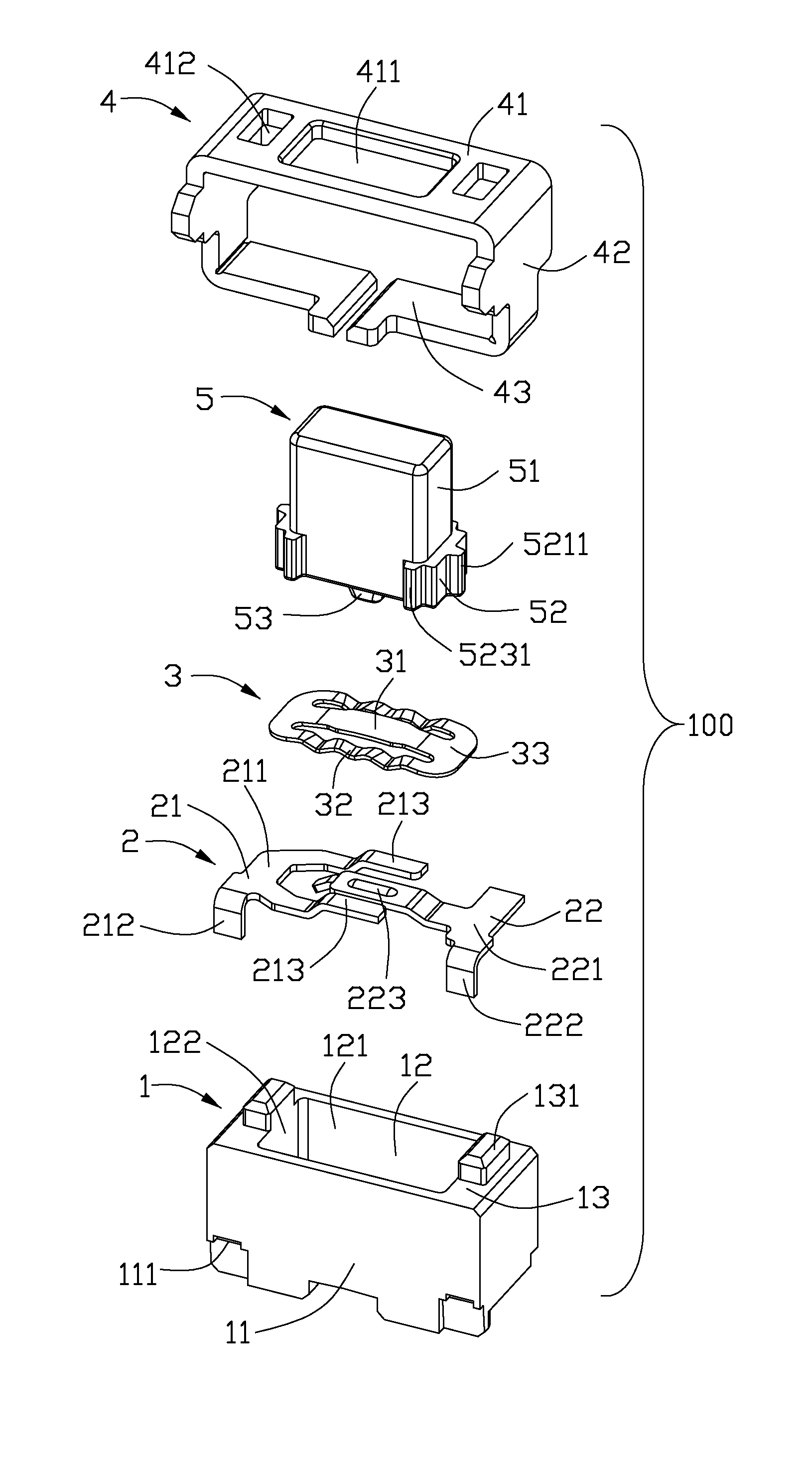 Switch with reduced contacting areas between actuator and insulative housing