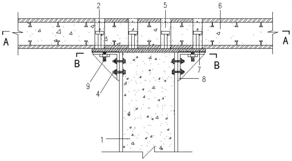 Concrete-filled steel tube column top and sandwich concrete composite plate joint and construction method