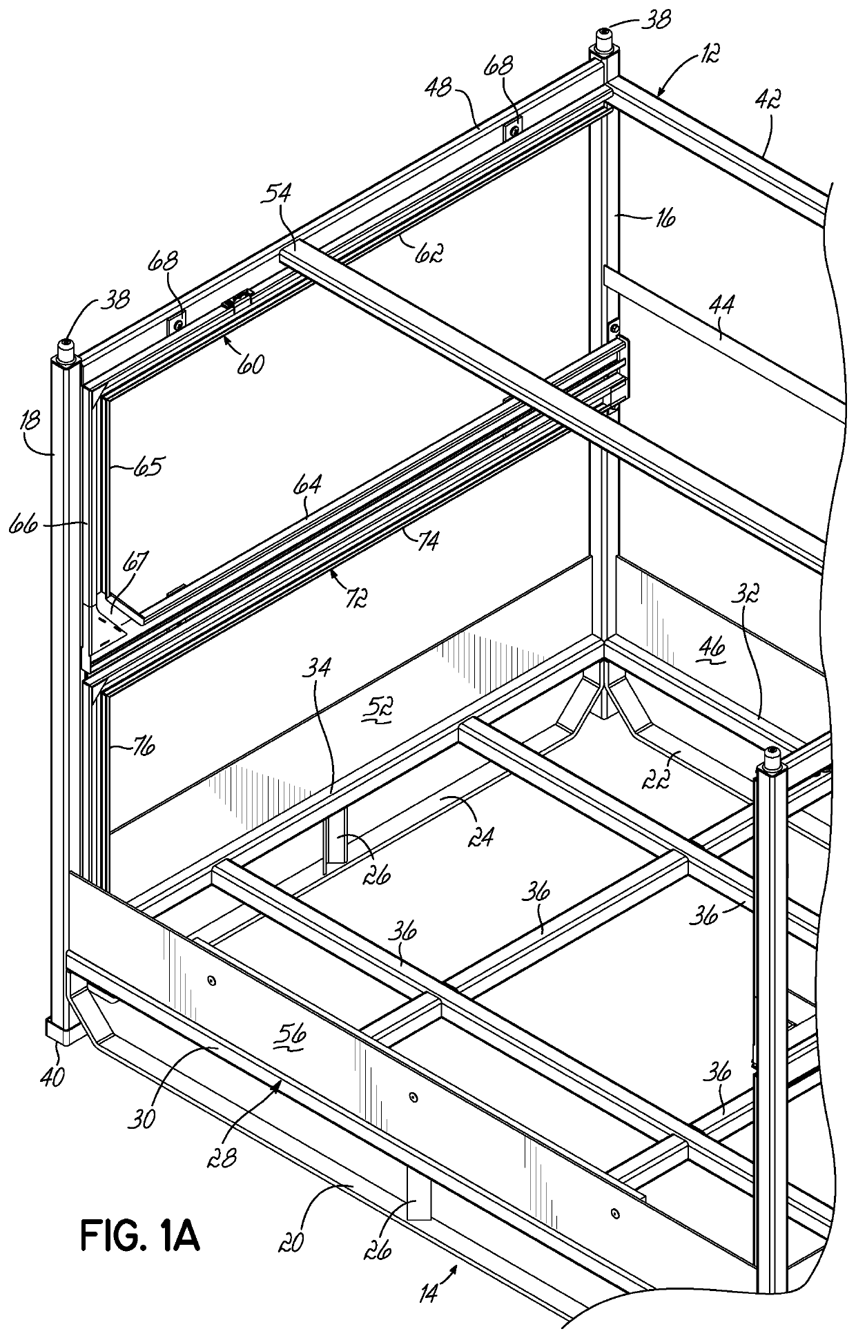 Container having multiple layers of dunnage, at least one layer having at least one lockable crossbar assembly