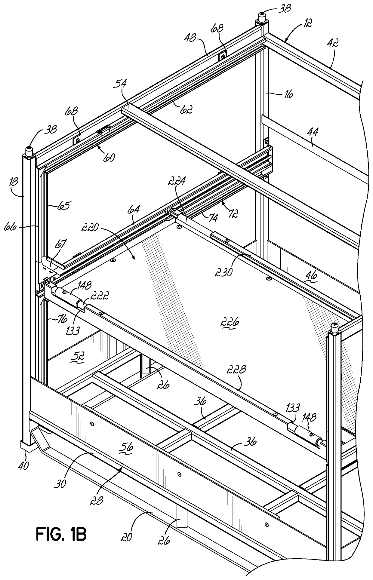Container having multiple layers of dunnage, at least one layer having at least one lockable crossbar assembly