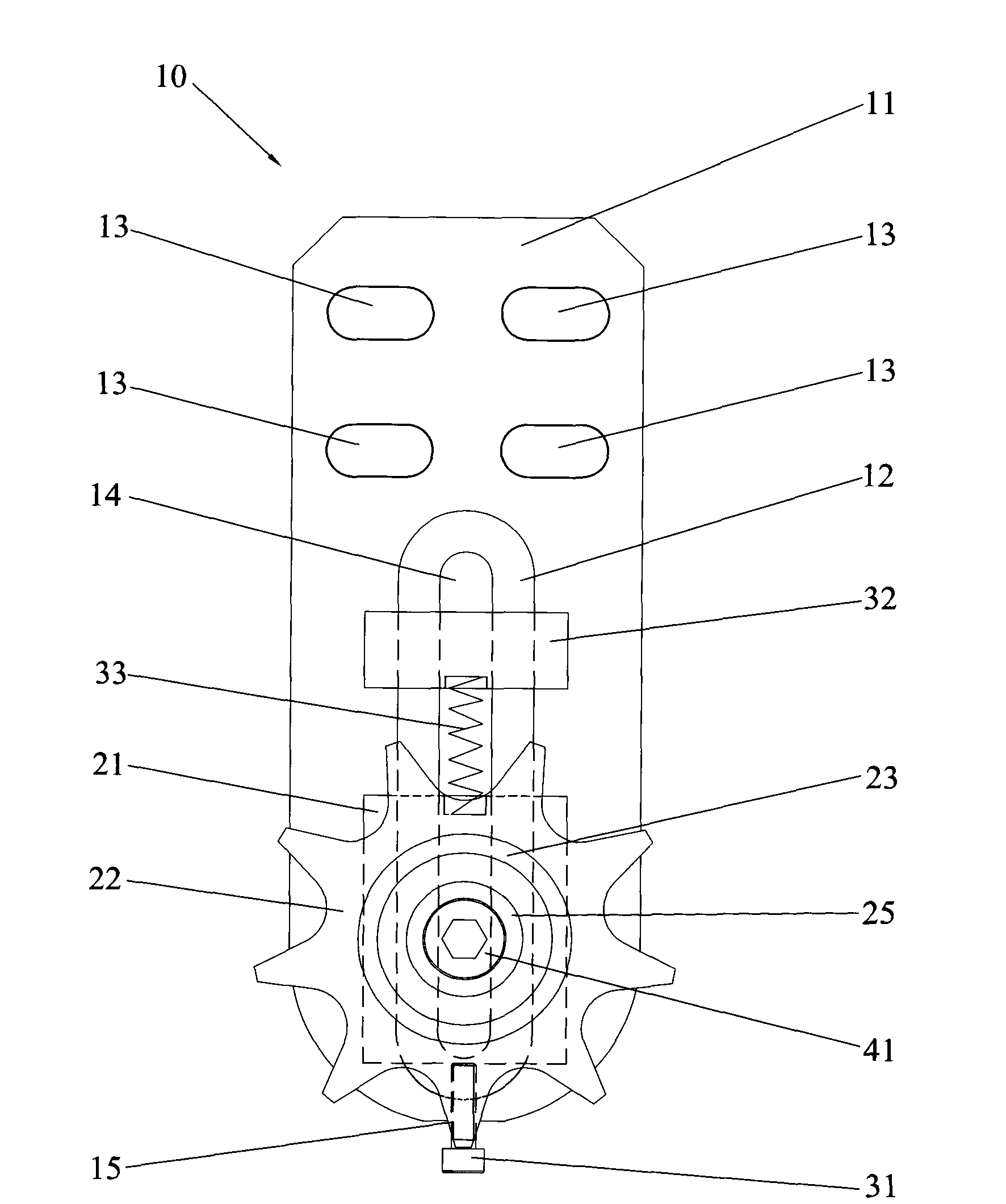 Chain transmission tensioning device