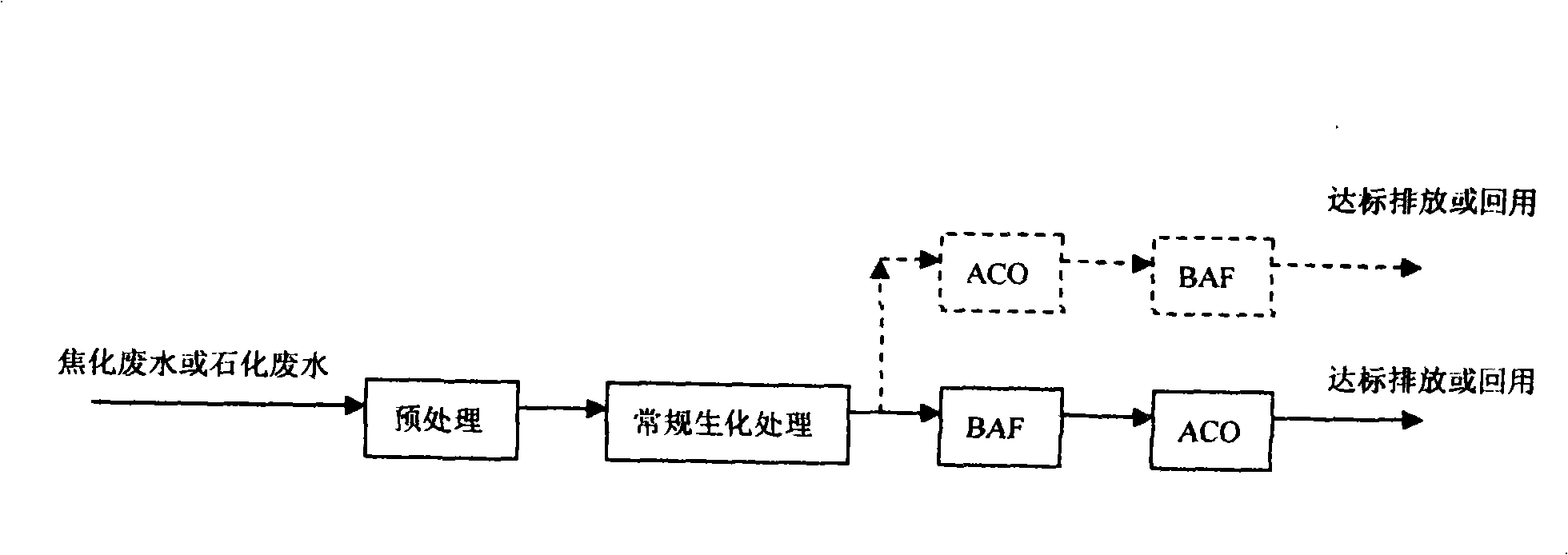 Coked and petrochemical wastewater treatment process having deep biochemical treatment and physicochemical treatment