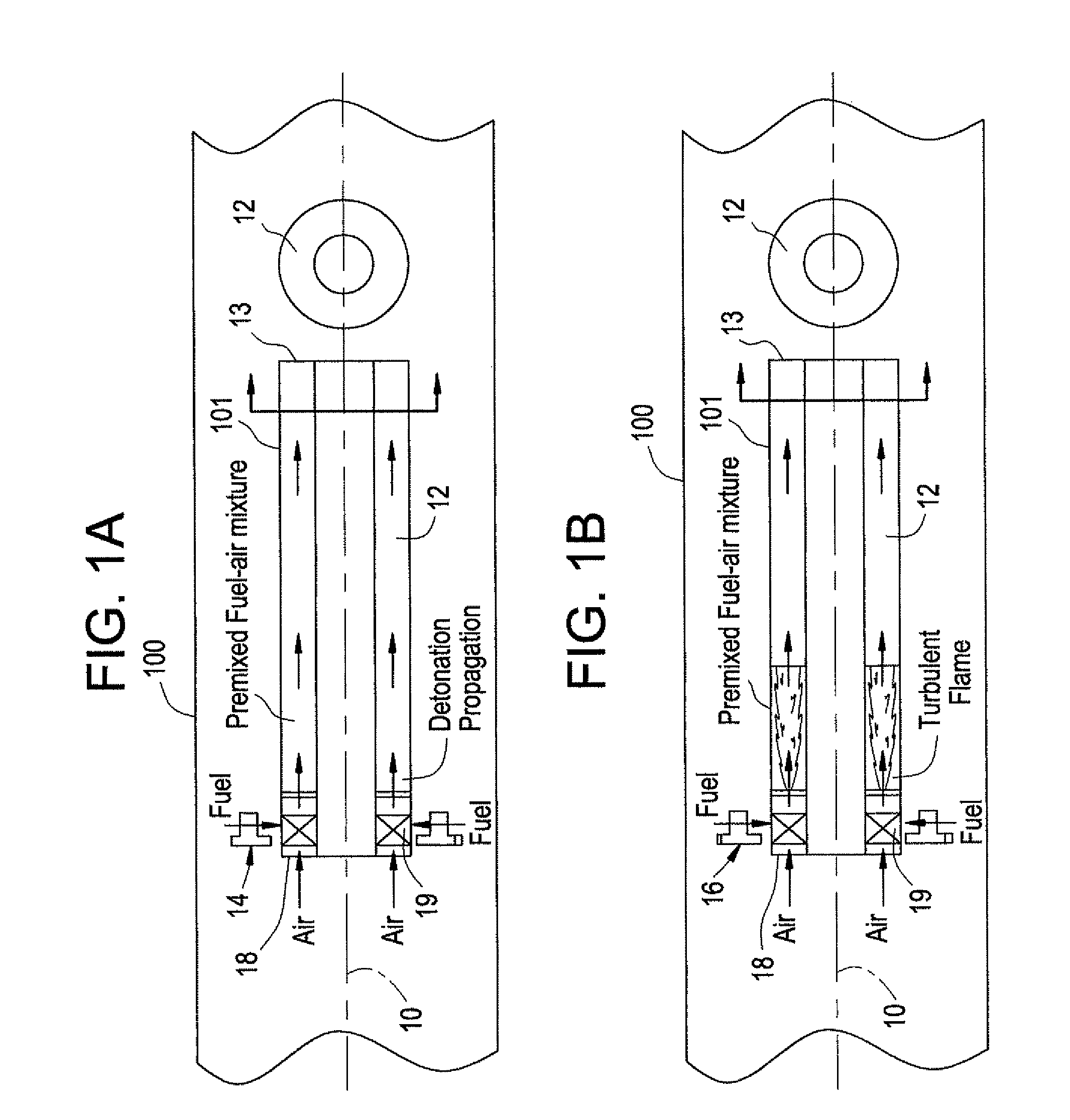 Dual mode combustion operation of a pulse detonation combustor in a hybrid engine