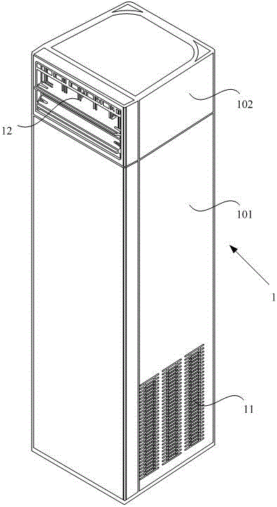 Air inducing type cabinet air conditioner and air mixing method