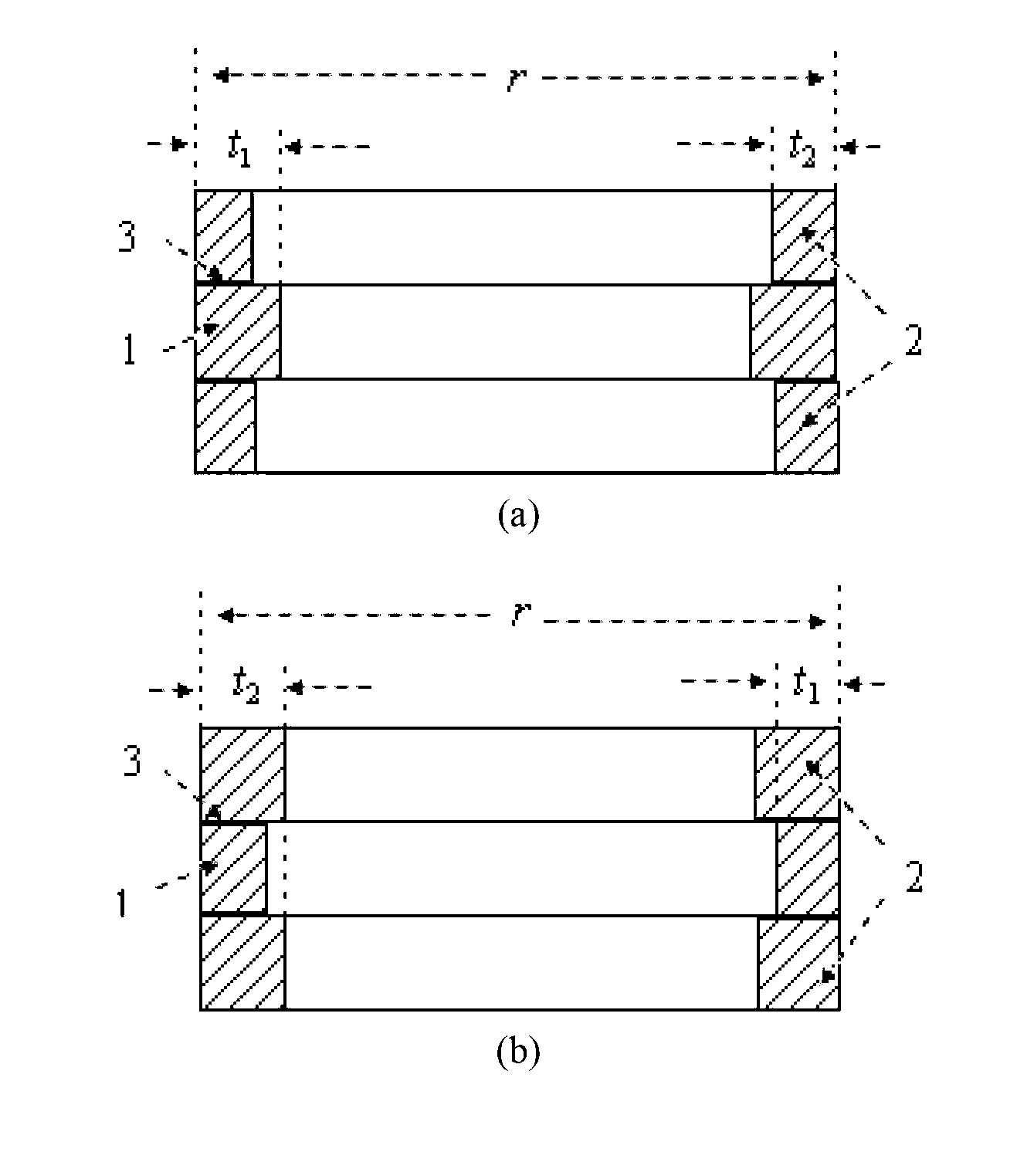 Cylindrical transducer with stacked piezoelectric circular tubes with different internal diameters