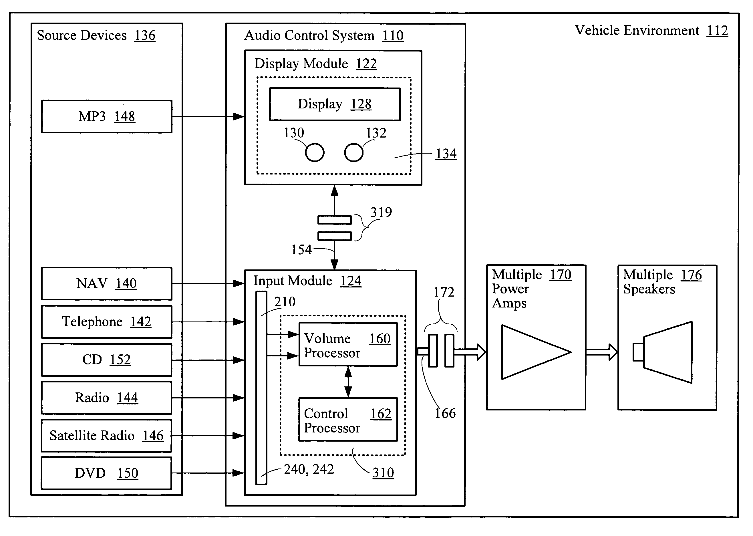 Audio control system for a vehicle